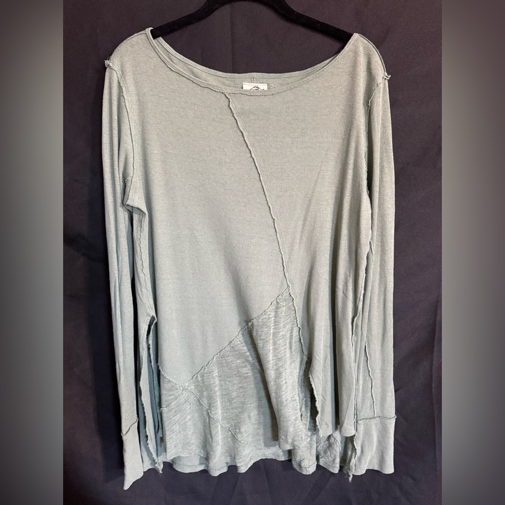 We The Free/Free People Distressed Sage Green Long Sleeve Top